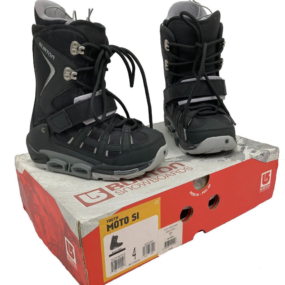 NEW BURTON MOTO SI STEP IN SNOWBOARD BOOTS! 4 BLACK YOUTH LINER HOLE